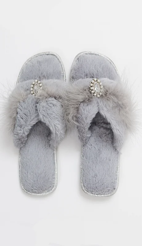 Slippers for brief yard jaunts -Zoe Slippers - Silver Grey