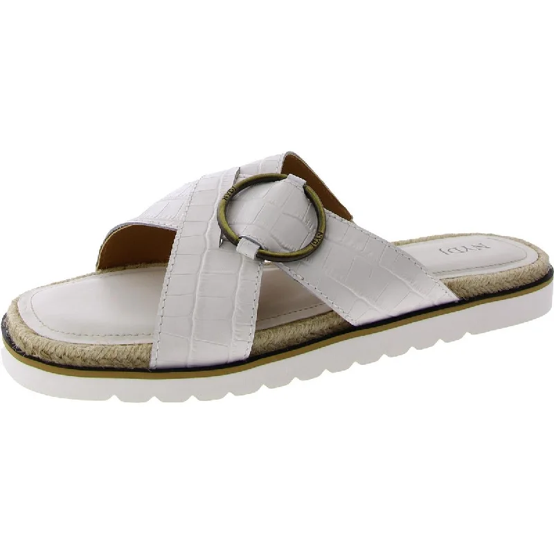 sandals for a fun summer vibe-NYDJ Womens ROSSI Faux Leather Slip On Slide Sandals