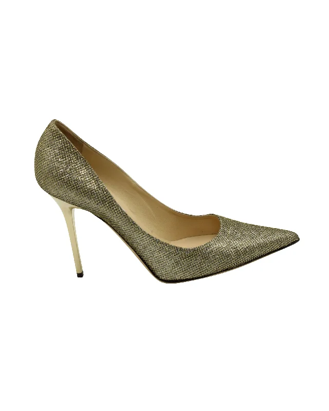 Slip-on high heels for quick style-Jimmy Choo Glitter Abel Pointed Toe Pumps in Metallic Gold Lamè