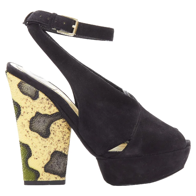 Lightweight high heels for hot nights-Christian Dior scaled leather suede platforms