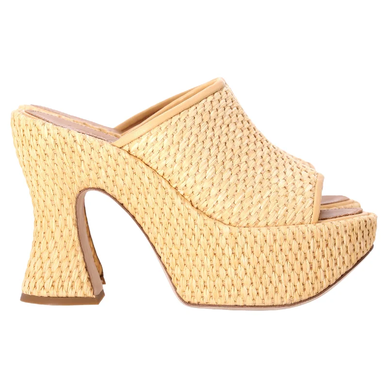 Durable high heels for daily evenings-Loewe x Paula's Ibiza Platform Slip-On Chunky Heels in Brown Raffia