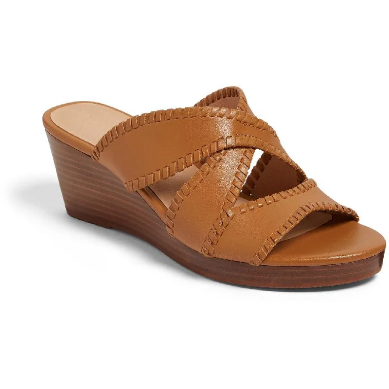 sandals with sturdy soles-Jack Rogers Womens Jackie Leather Open Toe Wedge Sandals