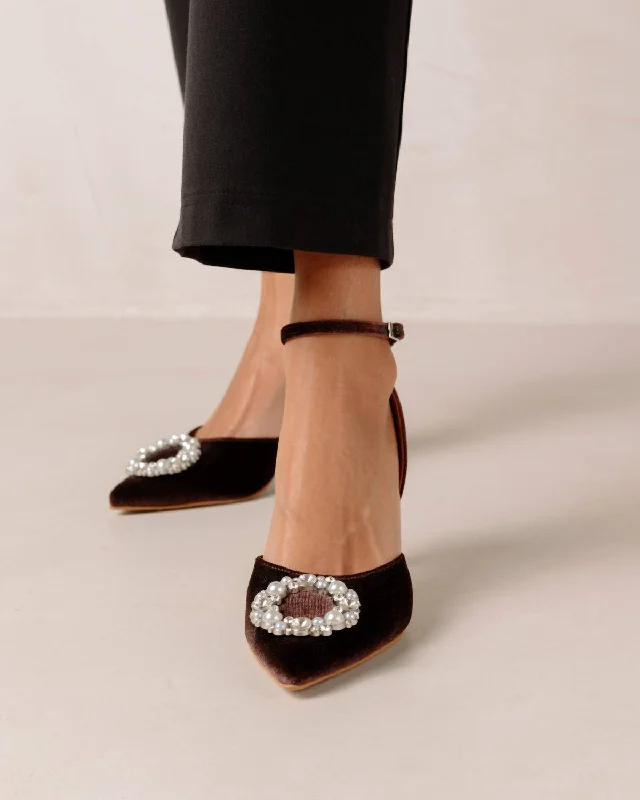 Best high heels for office evenings-Cinderella Crystal Embellished High-Heel Pumps In Velvet Coffee Brown