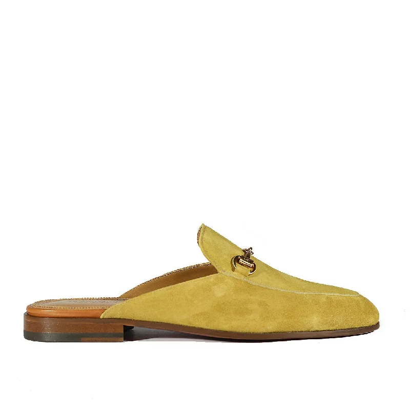 Posh slippers for big hush -Valentino 19700 Men's Shoes Golden Lime Suede Leather Slipper Mules (VAL1003)