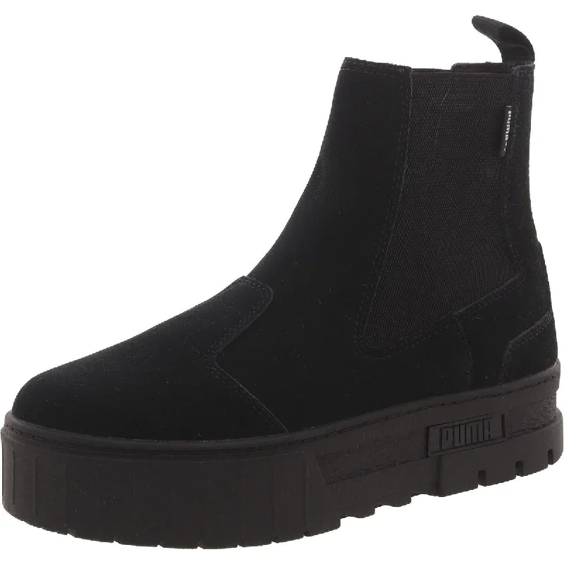 Boots with durable heel treads -Puma Womens Faux Leather Pull On Chelsea Boots