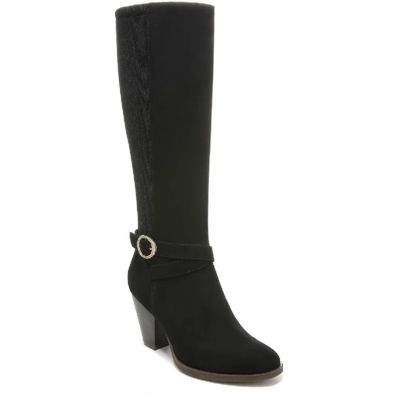 Boots with tough heel patterns -Dr. Scholl's Shoes Womens Knockout Faux Suede Round Toe Mid-Calf Boots