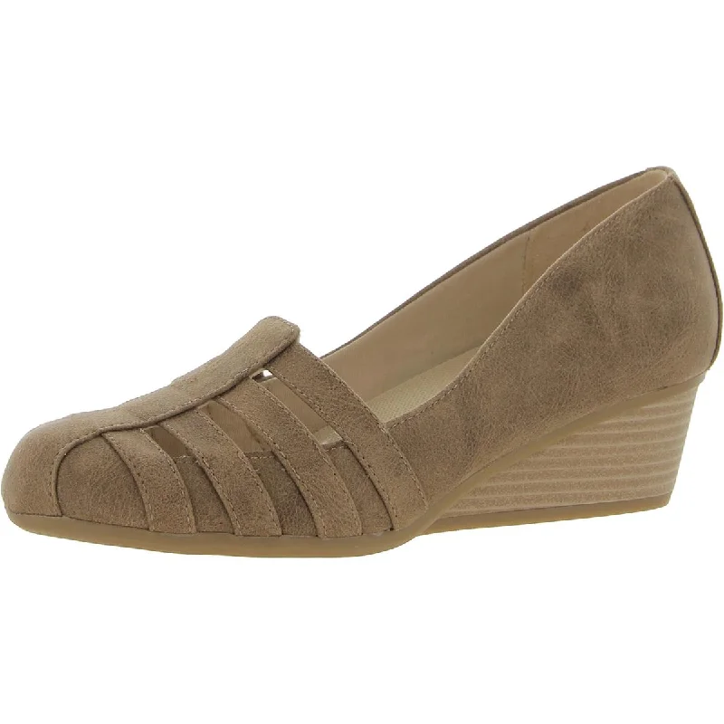 sandals for strolls in the park-Dr. Scholl's Shoes Womens Be Free Faux Leather Slip-On Wedge Heels