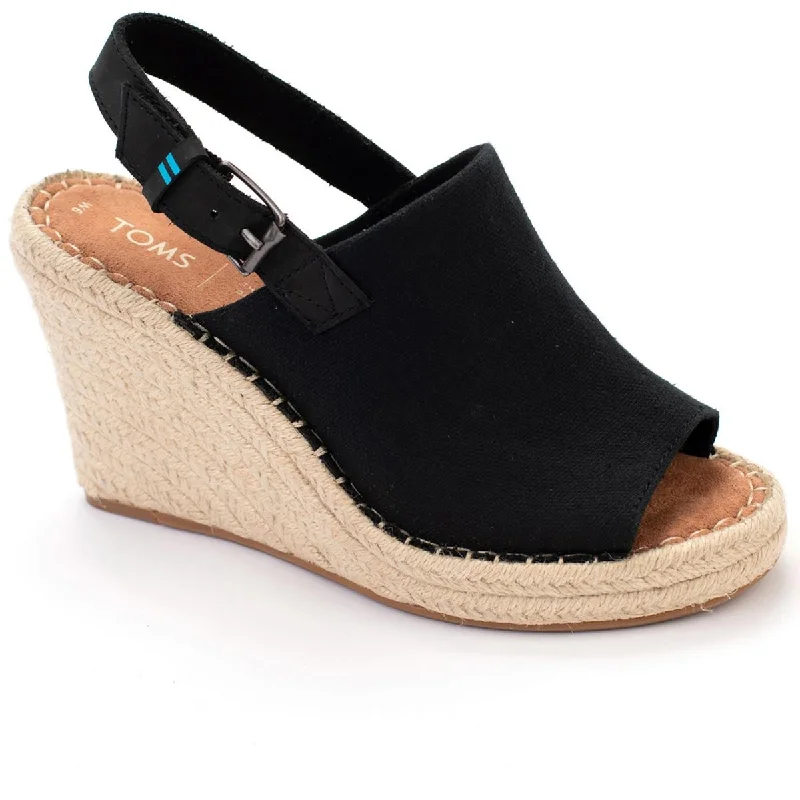 sandals with adjustable back strap-Toms Womens Monica Open Toe Espadrilles Wedge Sandals