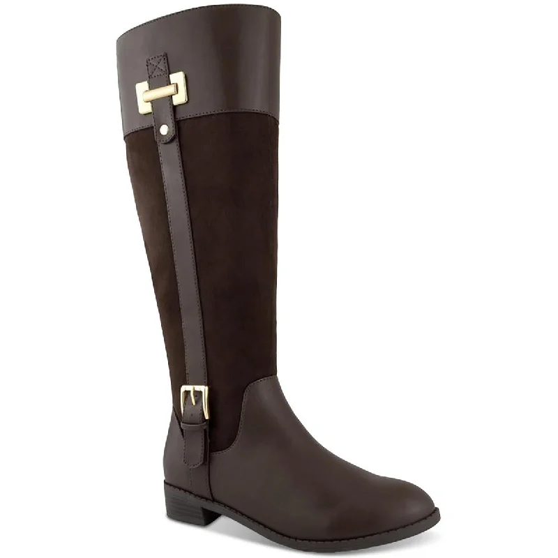 Boots with clean sole accents -Karen Scott Womens Deliee Faux Leather Wide Calf Riding Boots