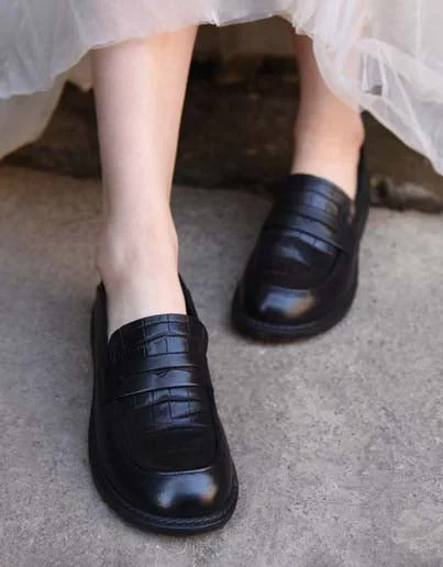 Trendy loafers for seasonal nights-Handmade Vintage Comfortable Slip-on Loafers