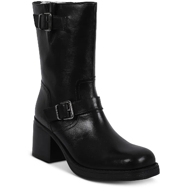 Boots for casual snow dinners -Kenneth Cole New York Womens Janice Leather Solid Mid-Calf Boots