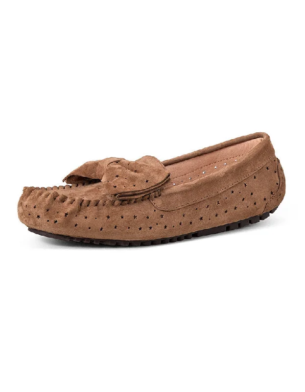 Lightweight loafers for hot evenings-Handmade Retro Suede Hollow Loafers for Women