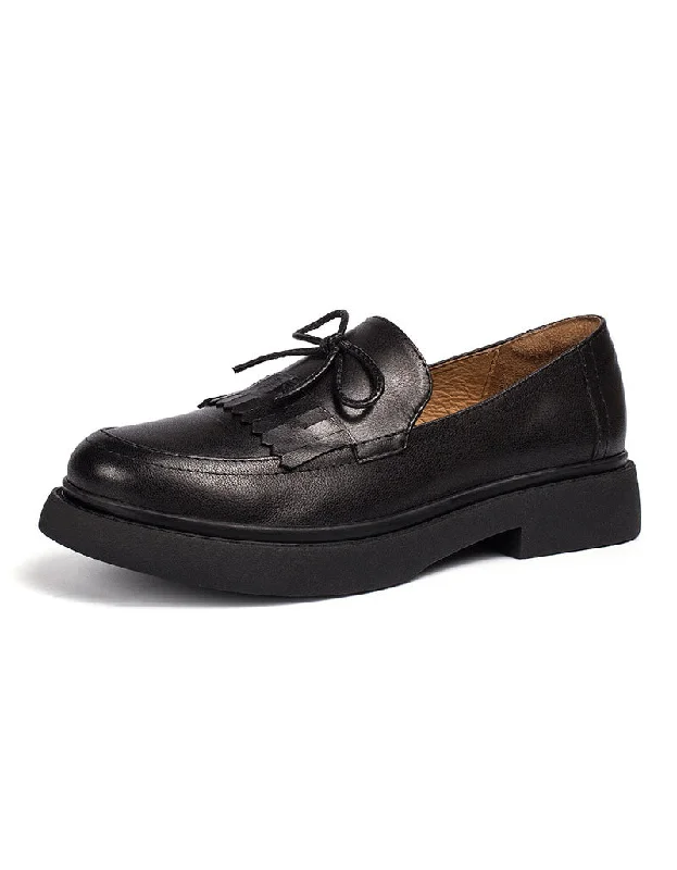 Best loafers for casual evenings-Real Leather British Style Tassel Loafers for Women