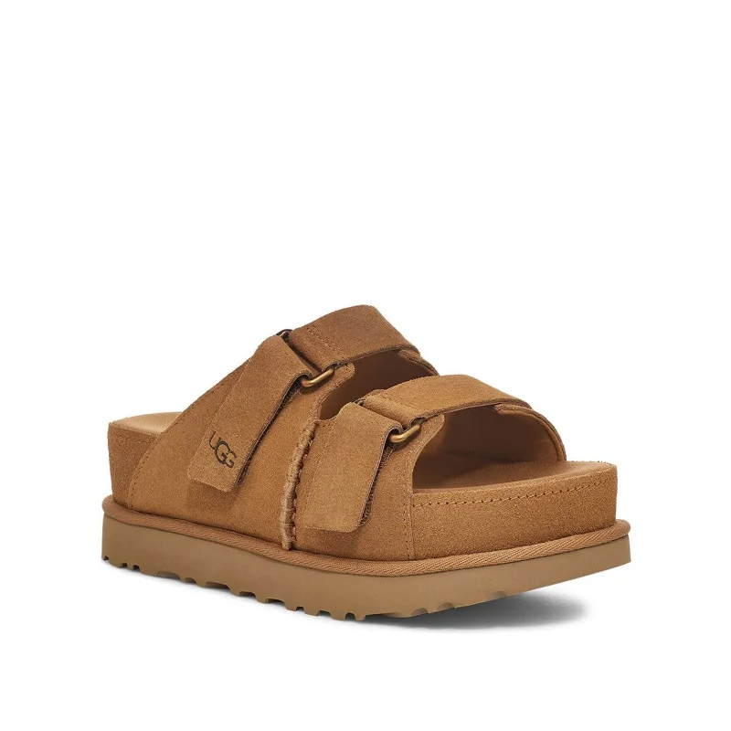 sandals with trendy beaded design-Women's Shoes UGG GOLDENSTAR HI SLIDE Suede Sandals 1155458 CHESTNUT