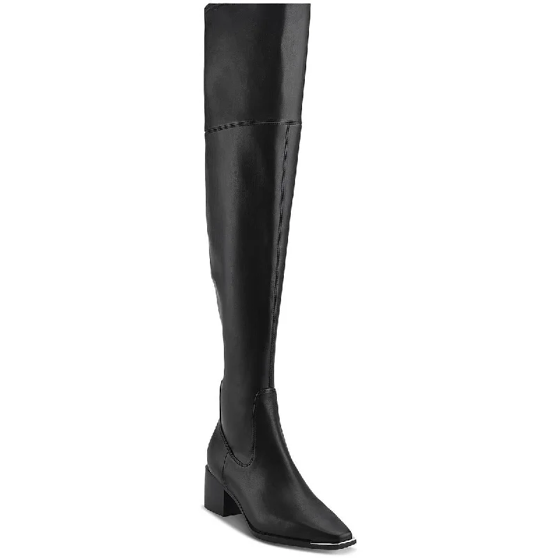 Boots with cushy heel linings -Marc Fisher LTD Womens NOEMI Faux Leather Slip On Over-The-Knee Boots