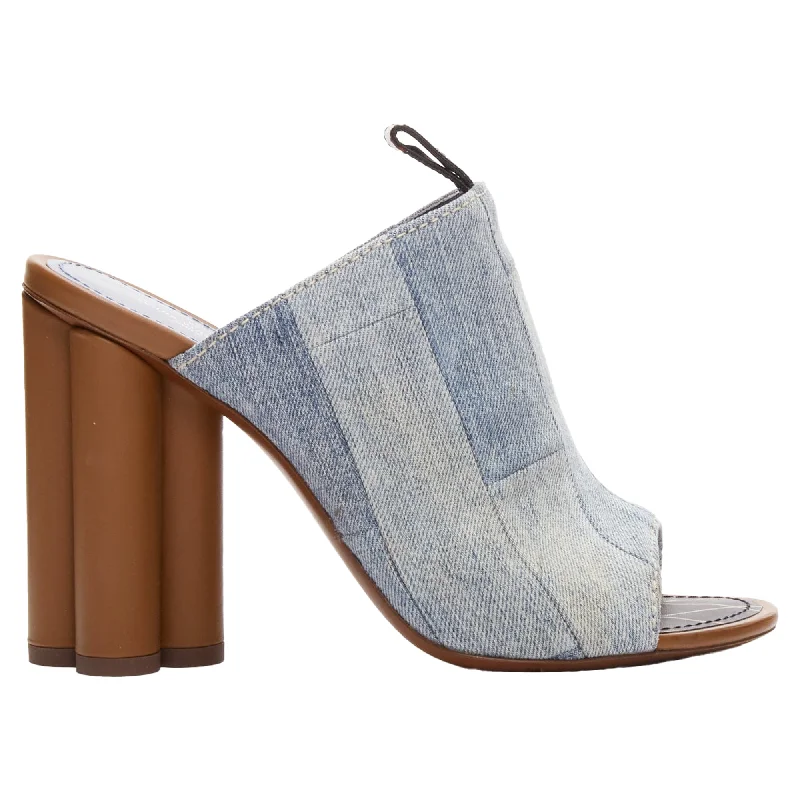 Premium high heels for elegant evenings-Louis Vuitton LV flower heel denim patchwork mules