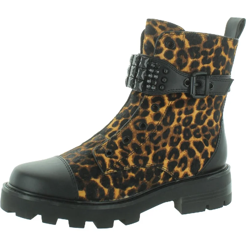 Boots for casual frost scenes -Karl Lagerfeld Womens Maeva Leather Calf Hair Combat & Lace-Up Boots