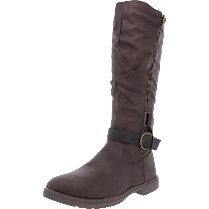 Boots with wispy heel builds -GC Shoes Womens Dagny Faux Leather Lugged Soles Mid-Calf Boots