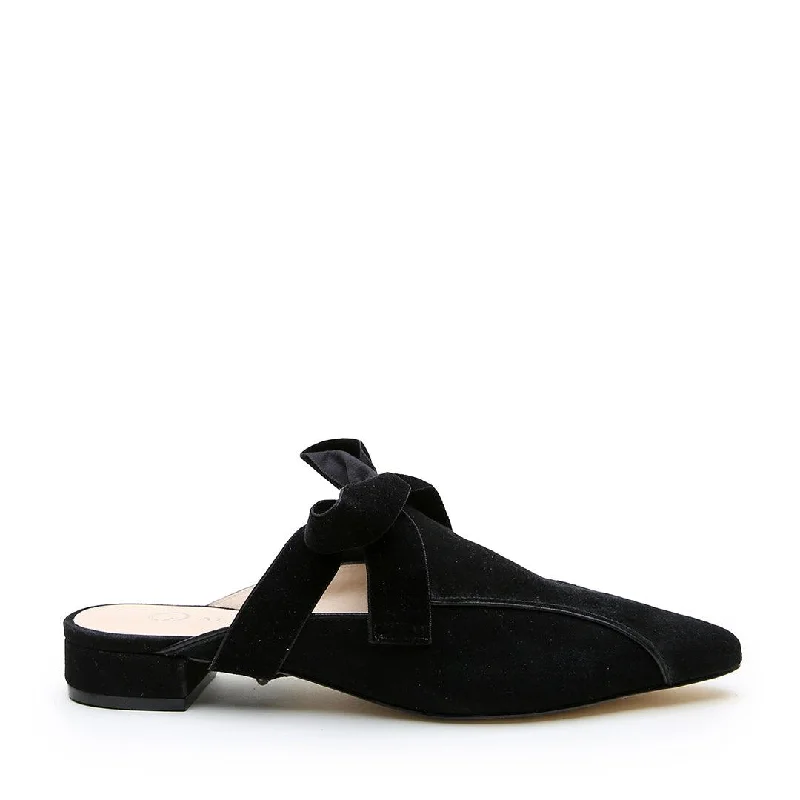 Durable loafers for daily evenings-Black Suede Pointed Loafer + Marie Strap