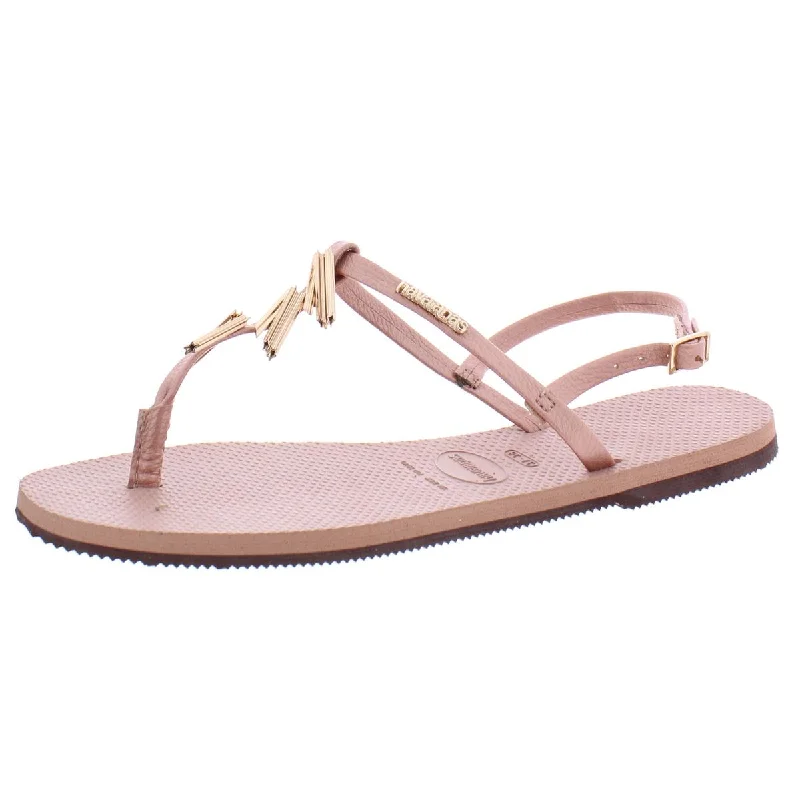 sandals for shopping and errands-Havaianas Womens You Riviera Maxi Embellished T-Strap Flat Sandals