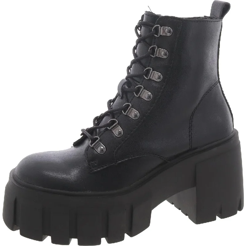 Boots with firm sole fabrics -Steve Madden Womens Bewilder Leather Ankle Combat & Lace-Up Boots