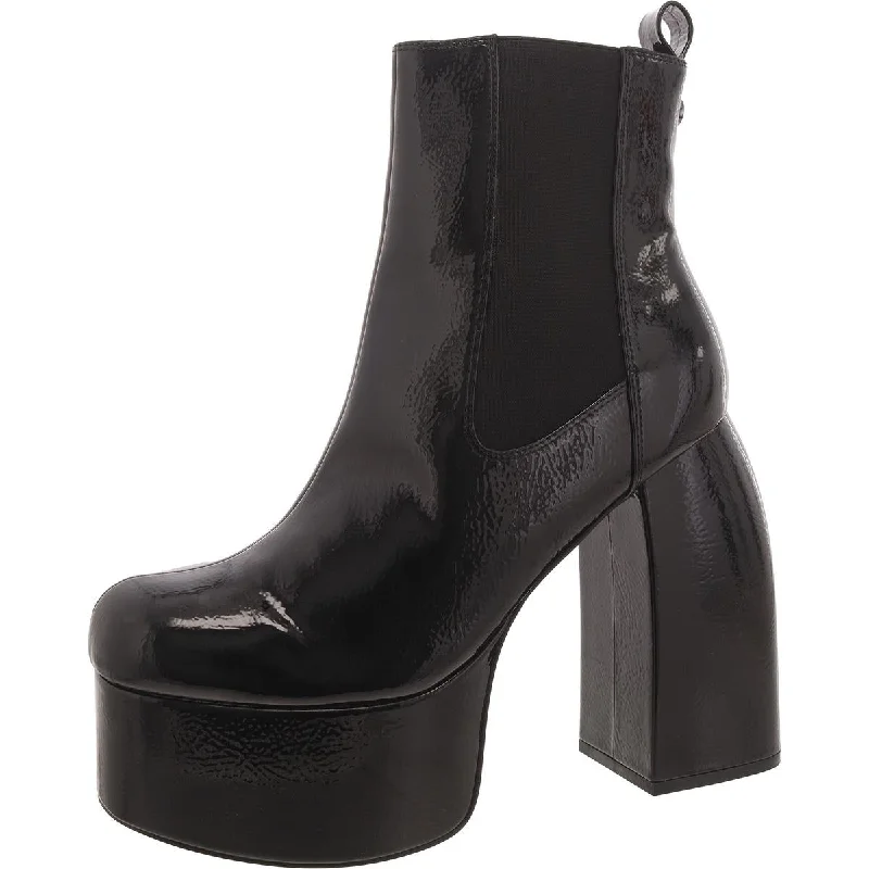 Boots with dense heel cushioning -Steve Madden Womens Artesian Patent Block Heel Chelsea Boots