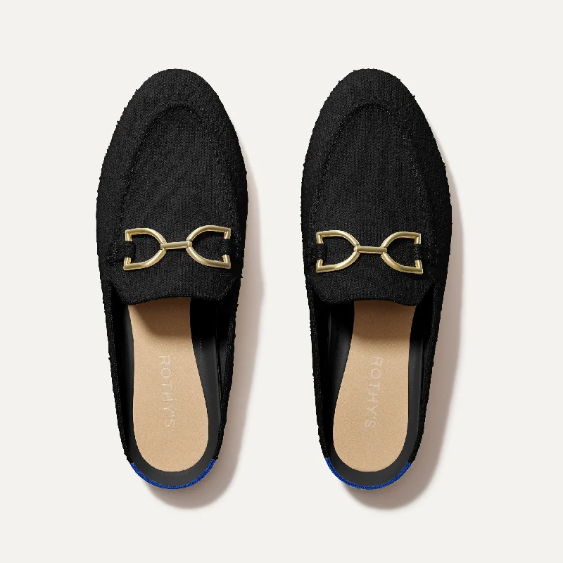 Fashionable loafers for warm evenings-The Double Bit Loafer Mule - Black Bouclé