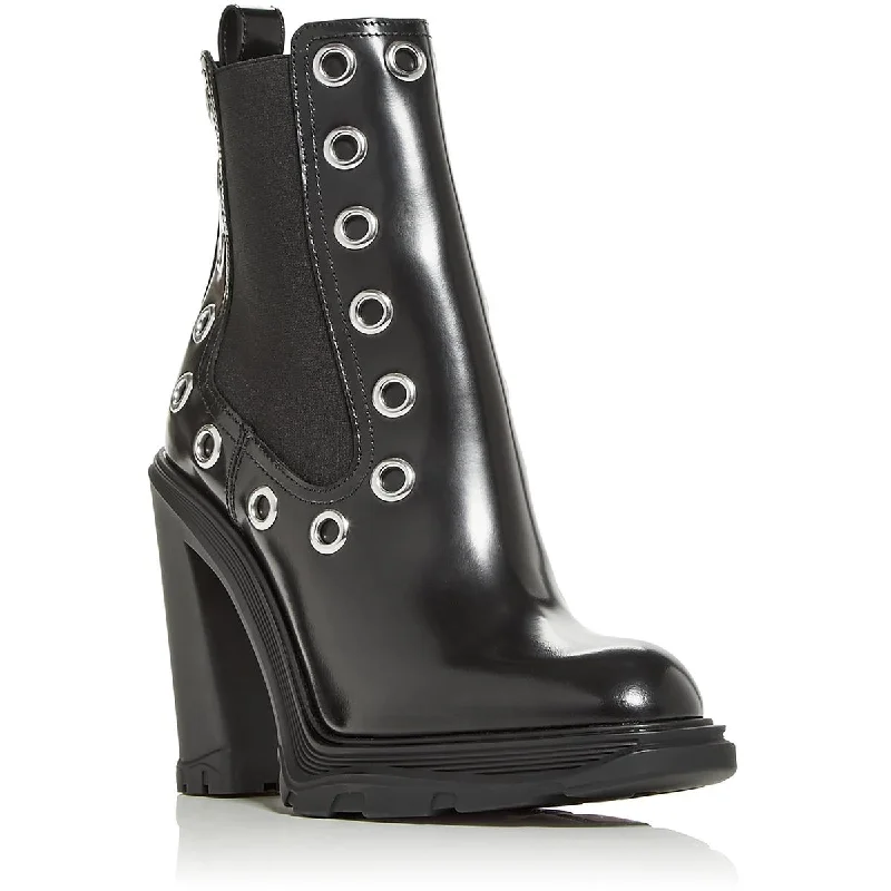 Boots with thick insulated layers -Alexander McQueen Womens Tread Grommet Leather Grommet Combat & Lace-up Boots