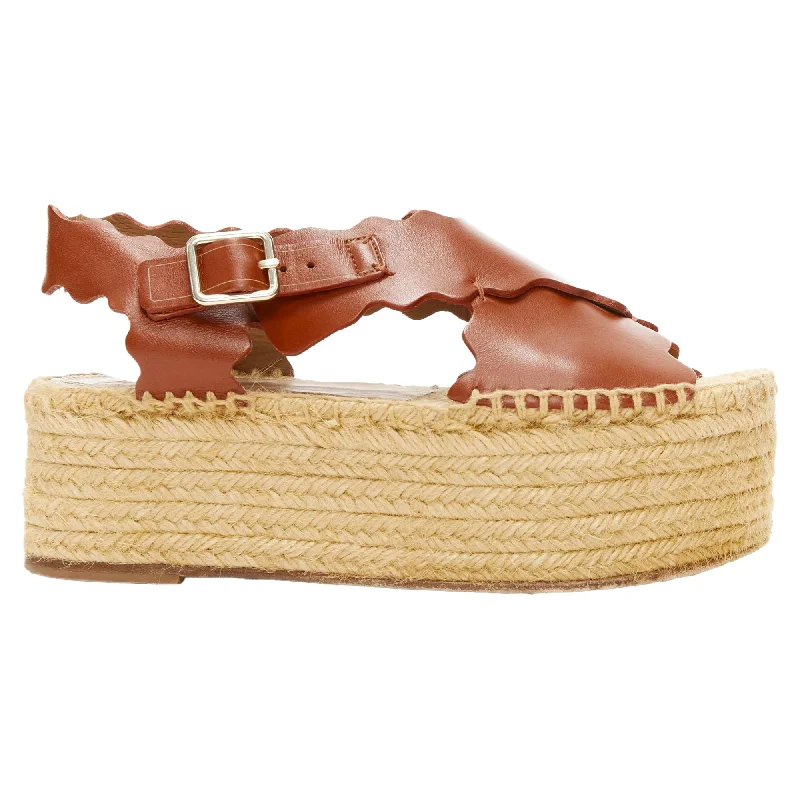 Comfortable high heels for long evenings-Chloe scalloped edge buckle jute espadrille platform sandal