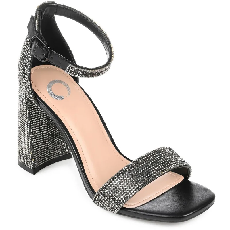 sandals for long summer days-Journee Collection Womens IDDA  Embellished Square Toe Block Heels