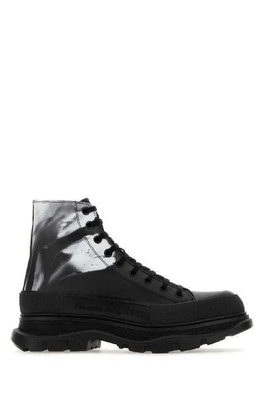 Shoes for early laps -ALEXANDER MCQUEEN Printed Leather Tread Slick Sneakers