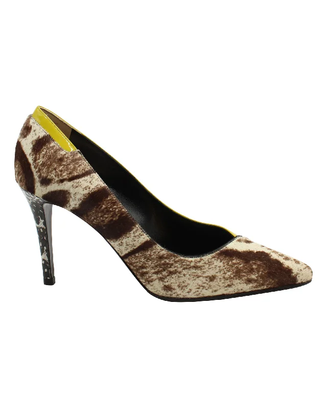 Slip-on high heels for fast elegance-Fendi Pointed Pump in Animal Print Calf Hair Suede