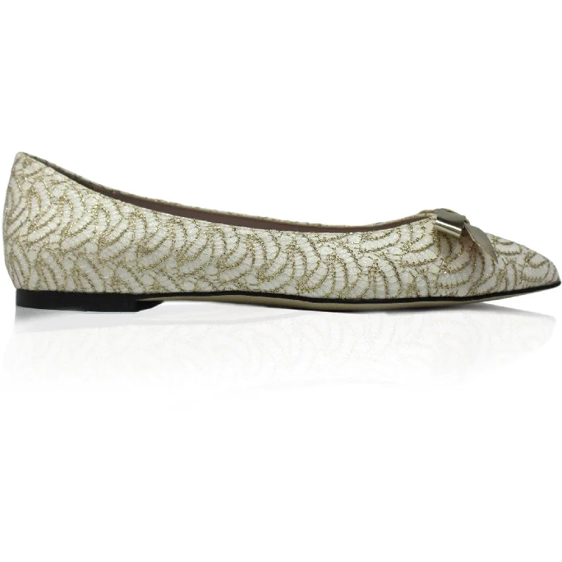 Flats with trendy footbed designs -'Nina' Bow Ballet Flats (White Lace) by Zette Shoes