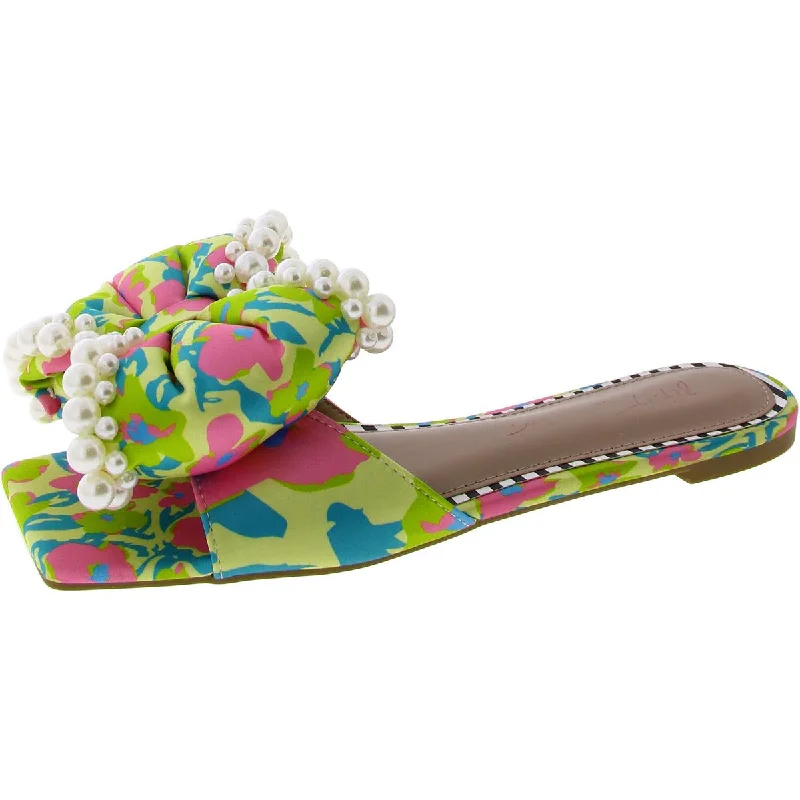 sandals with intricate pattern details-Betsey Johnson Womens LIAH Satin Pearl trim Flatform Sandals