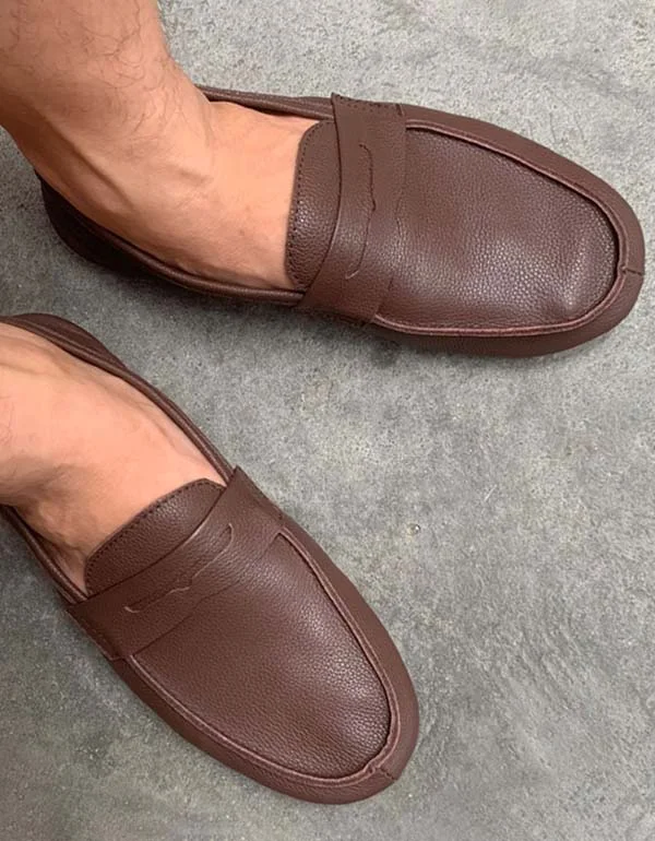 Best loafers for summer strolls-Handmade Retro Soft Leather Loafers for Men