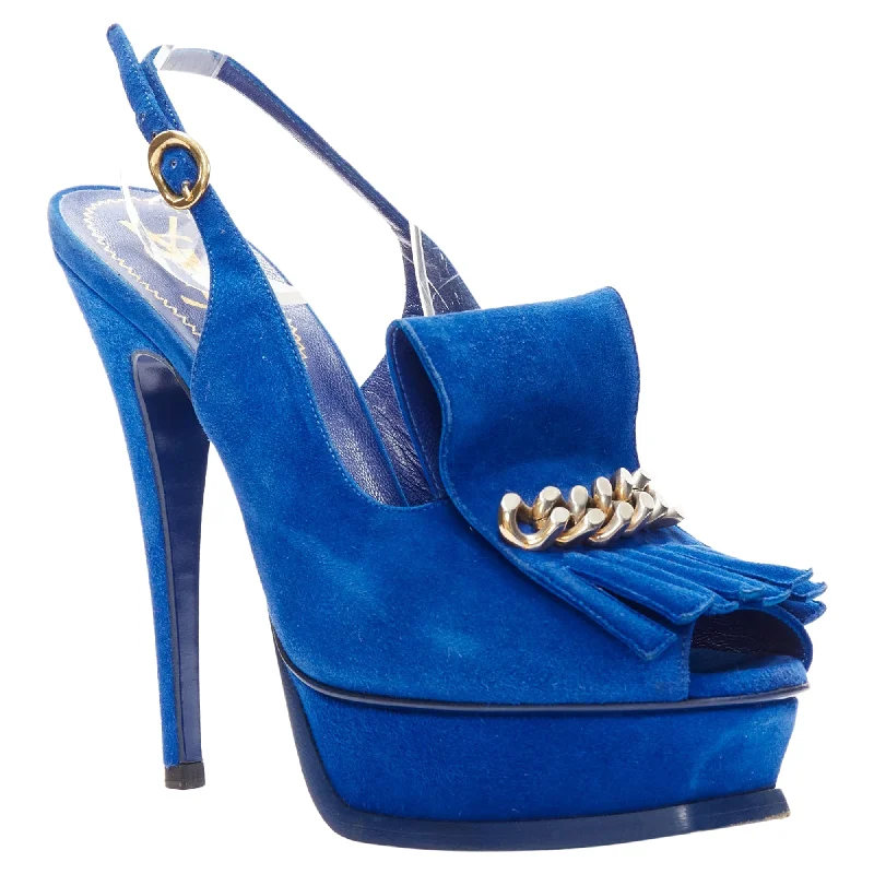 Durable high heels for daily nights-Yves Saint Laurent tribute suede chain platform