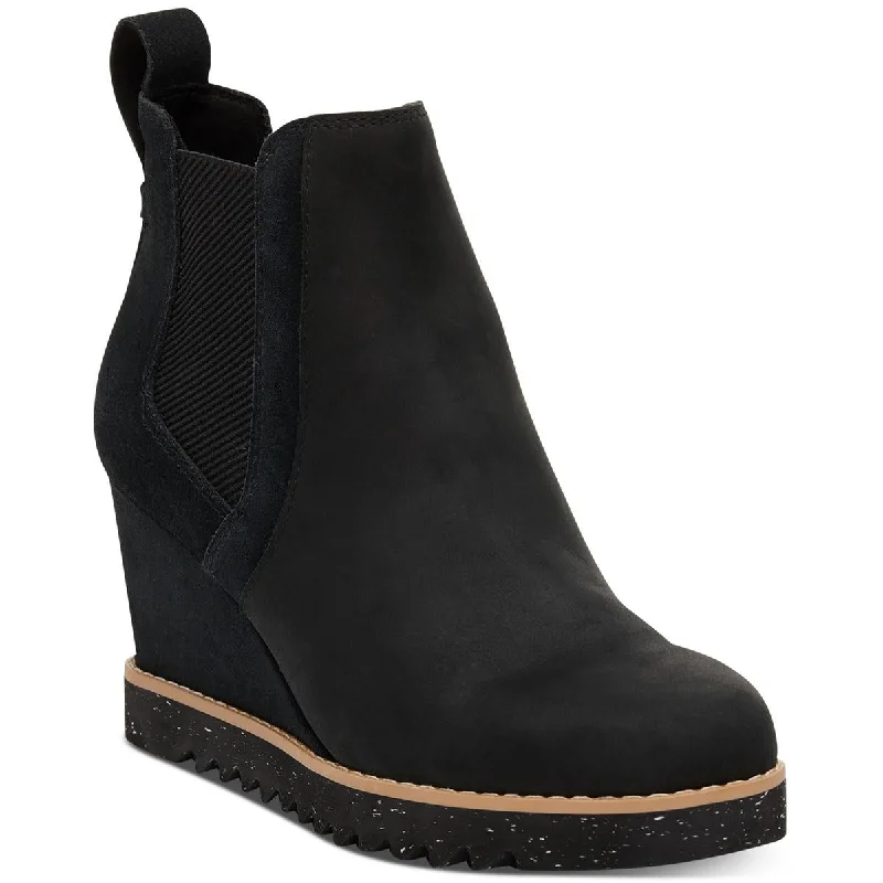 Boots for casual frost meetups -Toms Womens Maddie Boot Leather Almond Toe Wedge Boots