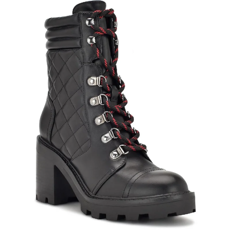 Boots with vibrant frost vibes -Nine West Womens Unite 3 Block Heel Faux Leather Combat & Lace-Up Boots