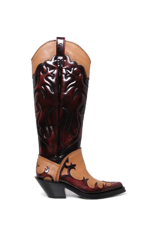 Boots with thick heel foundations -Capitana Cowboy Boot in Light Brown & Red Pearlized Leather