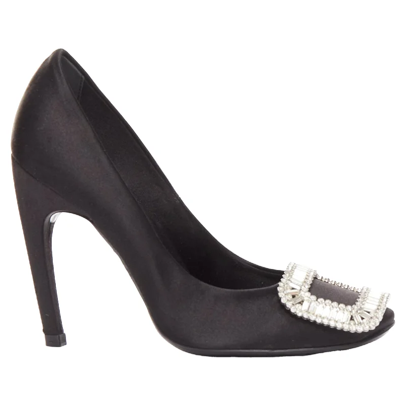 Lightweight high heels for hot evenings-Roger Vivier Belle Trompete Satin Crystal Square Buckles Pumps