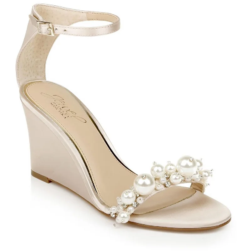 Lightweight high heels for sunny evenings-Jewel Badgley Mischka Womens Laurence  Satin Wedge Pumps