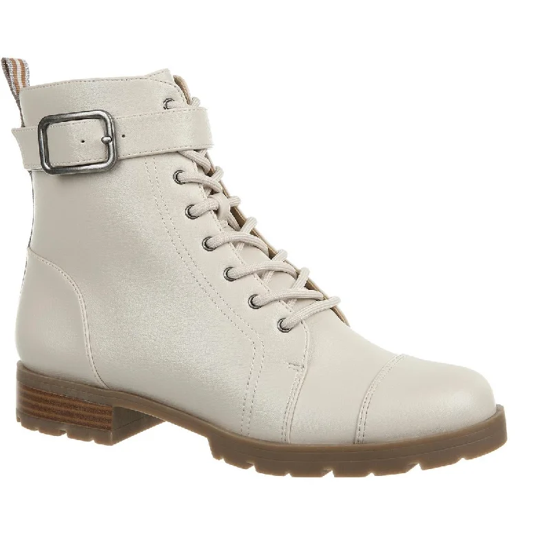 Boots with ultra-plush interiors -LifeStride Womens Liverpool Faux Leather Zipper Combat & Lace-up Boots