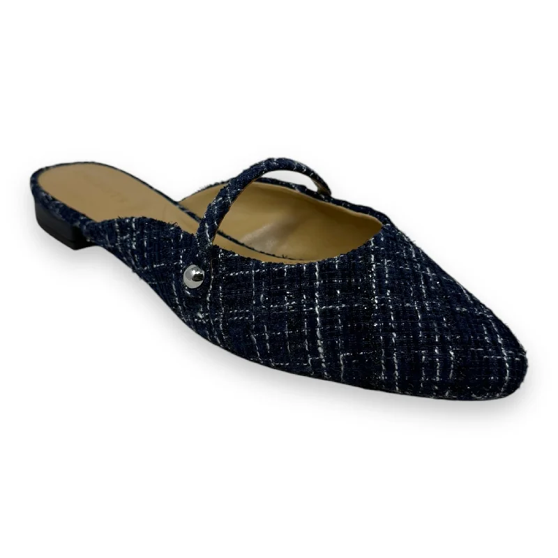 Flats with lively dusk meals -Edison Strap Mules By Talbots In Navy Bouclé, Size: 9.5