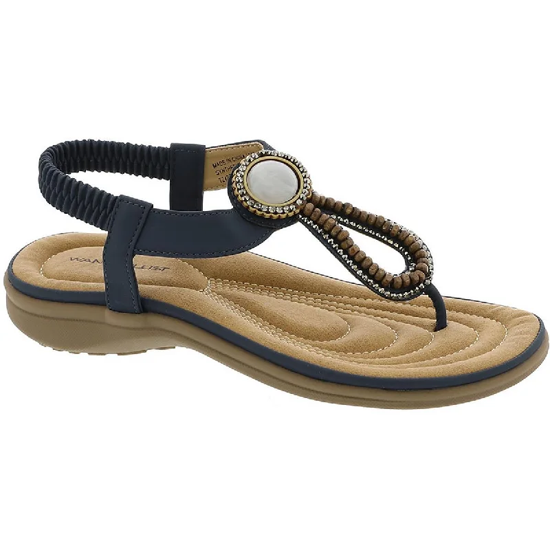 slip-on sandals for the beach-Wanderlust Womens Allta Faux Suede Casual T-Strap Sandals