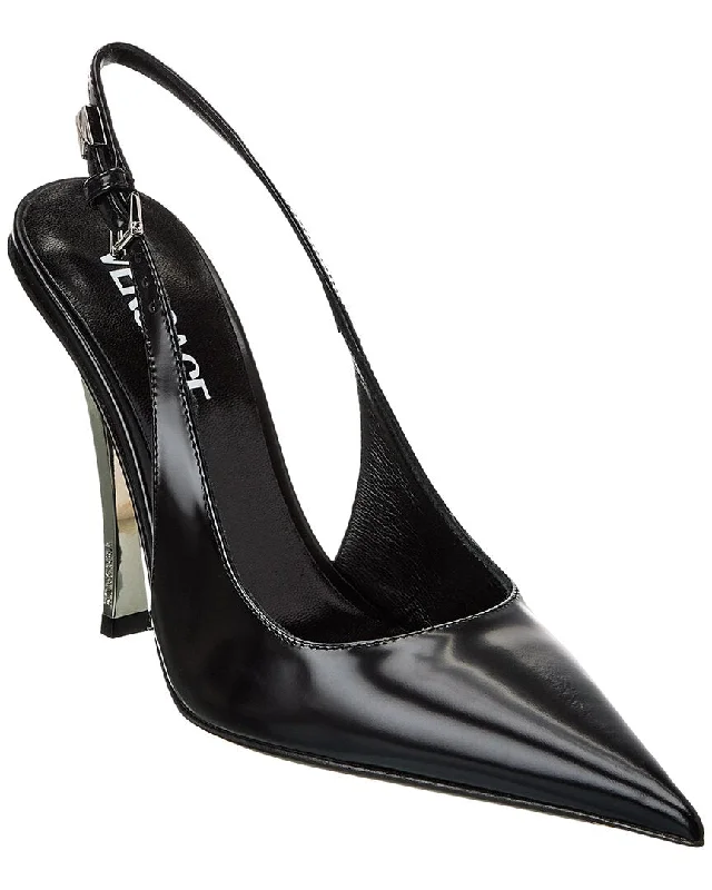 Stylish high heels for urban nights-Versace Pin-Point Leather Slingback Pump