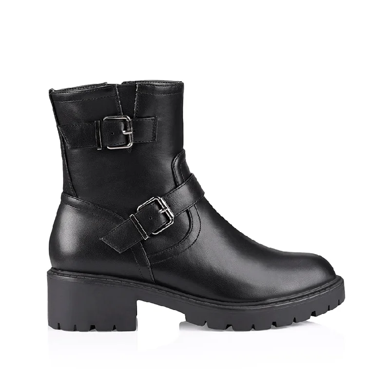 Boots with faux shearling trim -JayJay Combat Boots - Black Smooth