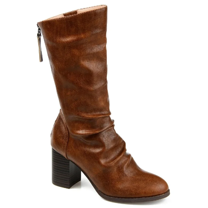 Boots with lasting heel durability -Journee Collection Womens Sequoia Faux Leather Almond Toe Mid-Calf Boots