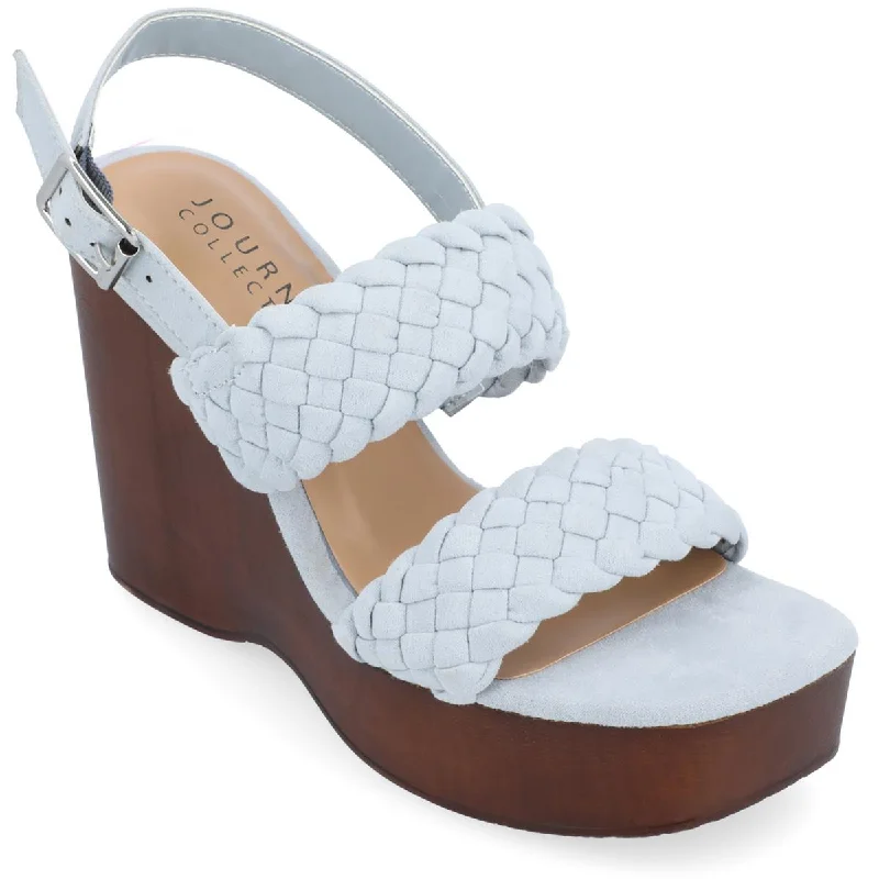 sandals with minimalistic design-Journee Collection Womens Ayvee Braided Square Toe Wedge Heels