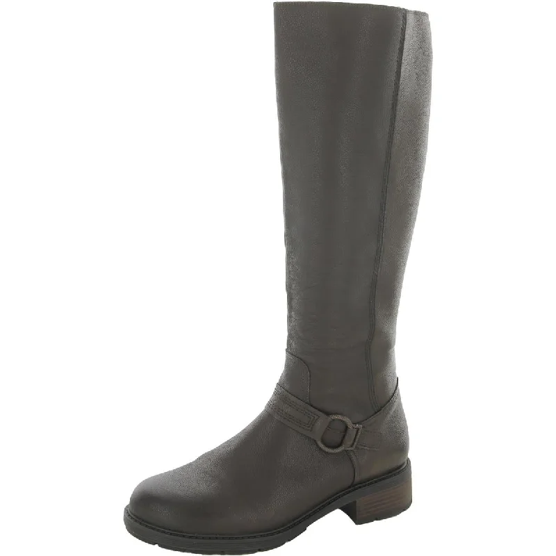 Boots with gradient frost shades -Clarks Womens Hearth Rae Leather Harness Knee-High Boots