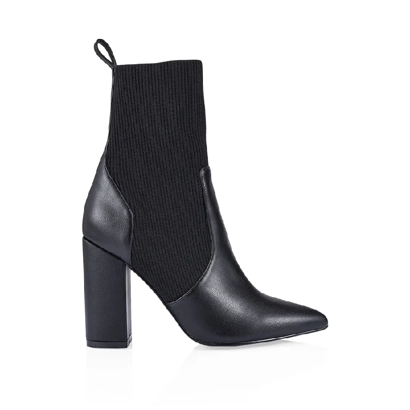 Boots with invisible seam stitching -Dixie Sock Boots - Black Smooth Knit